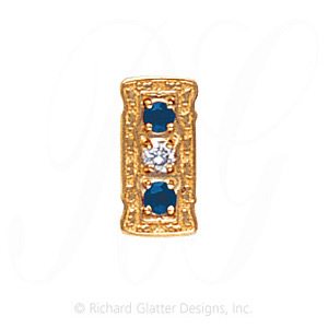 GS493 D/S - 14 Karat Gold Slide with Diamond center and Sapphire accents 